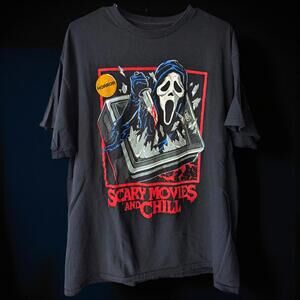 Ghost Face Scary Movies and Chill XL Horror Graphic Tee Scream scary goth emo